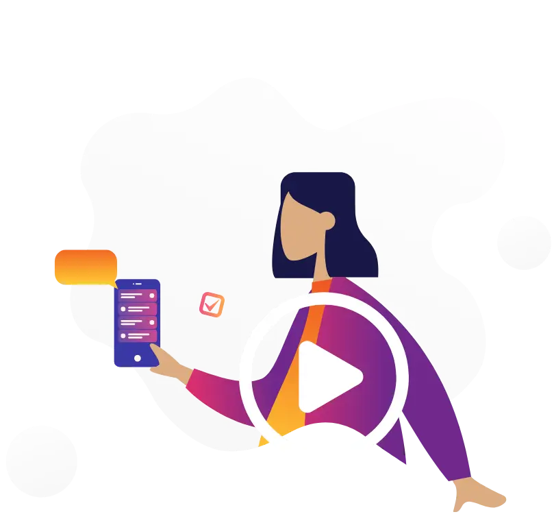 Imagem de pessoa com telefone na mão e icon de video em cima